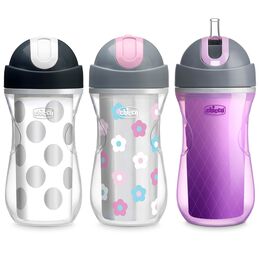 Chicco Insulated Flip-Top Straw Cup 9oz 12m+ (3pk) in Silver/Floral/Purple