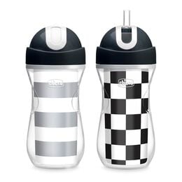 Chicco Insulated Flip-Top Straw Cup 9oz 12m+ (2pk) in Black/White/Silver
