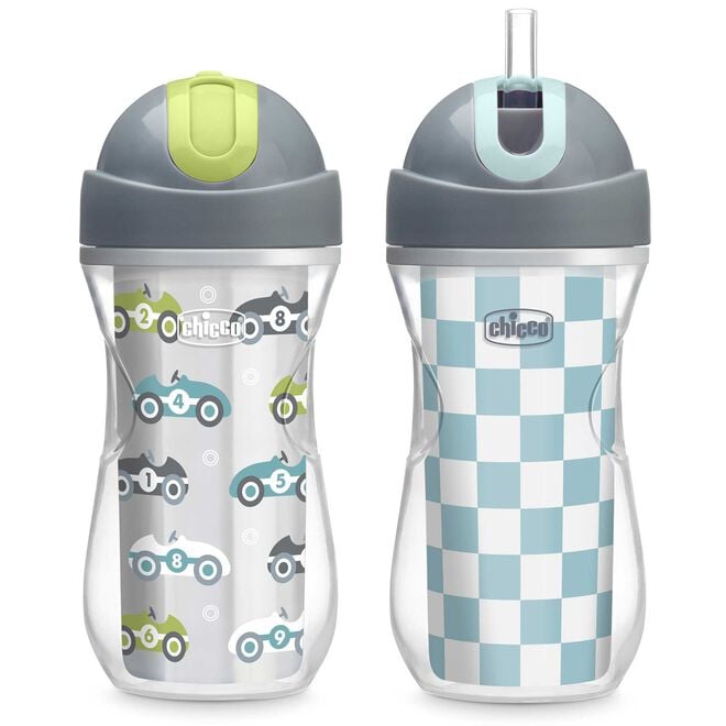 Chicco Insulated Flip-Top Straw Cup 9oz 12m+ (2pk) in Cars/Checker image number 0