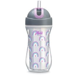 Chicco Insulated Flip-Top Straw Cup 9oz 12m+ in Rainbow Silver/Purple